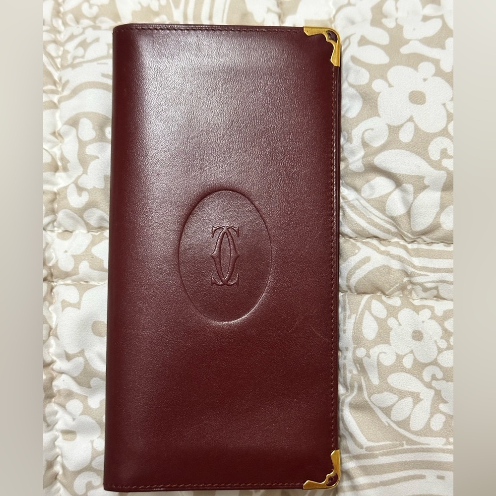 Cartier Maroon Leather Wallet with Gold Details